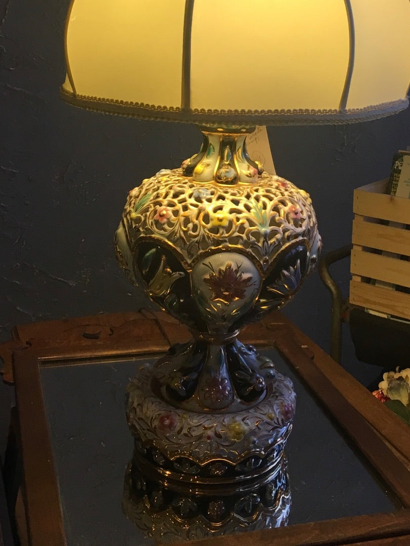 C-VTG Azzolin Bros.1965 Italian MCM Capodimonte Ceramic Lamp-(As Is)