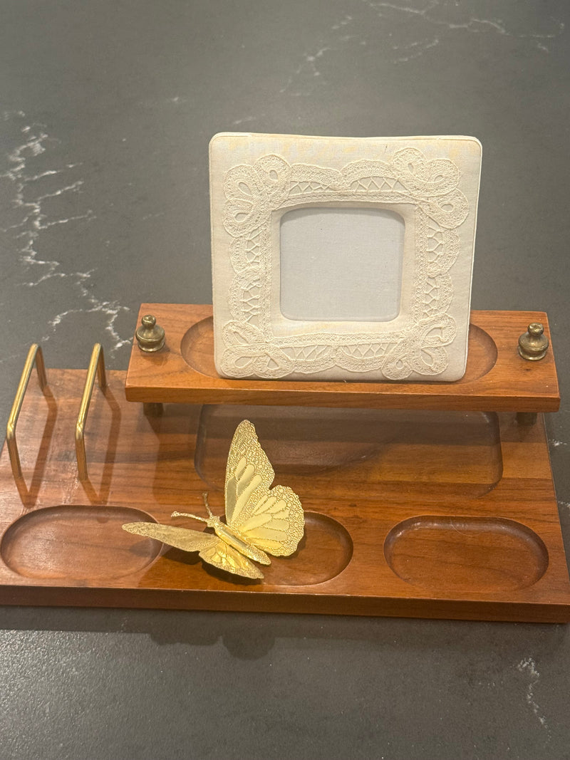 Fabric covered picture frame with lace detail — alternate view