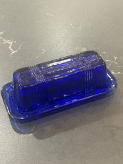 1930s/40s Hazel-Atlas Criss Cross Cobalt Blue Butter Dish
