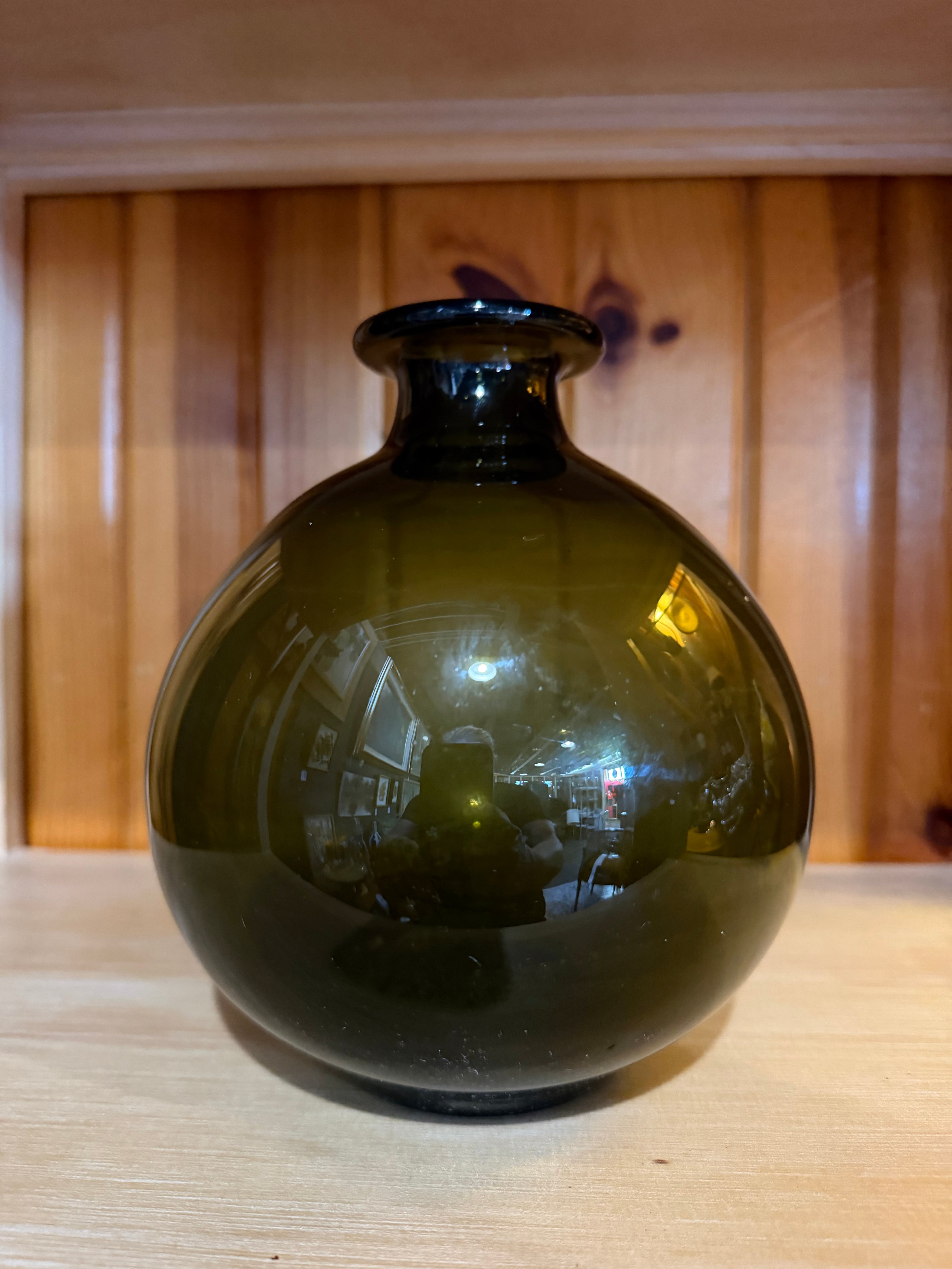 8” Plus Norway Art Glass dark  green  Vase designed by Richard Duborgh