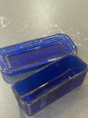 1930s/40s Hazel-Atlas Criss Cross Cobalt Blue Butter Dish