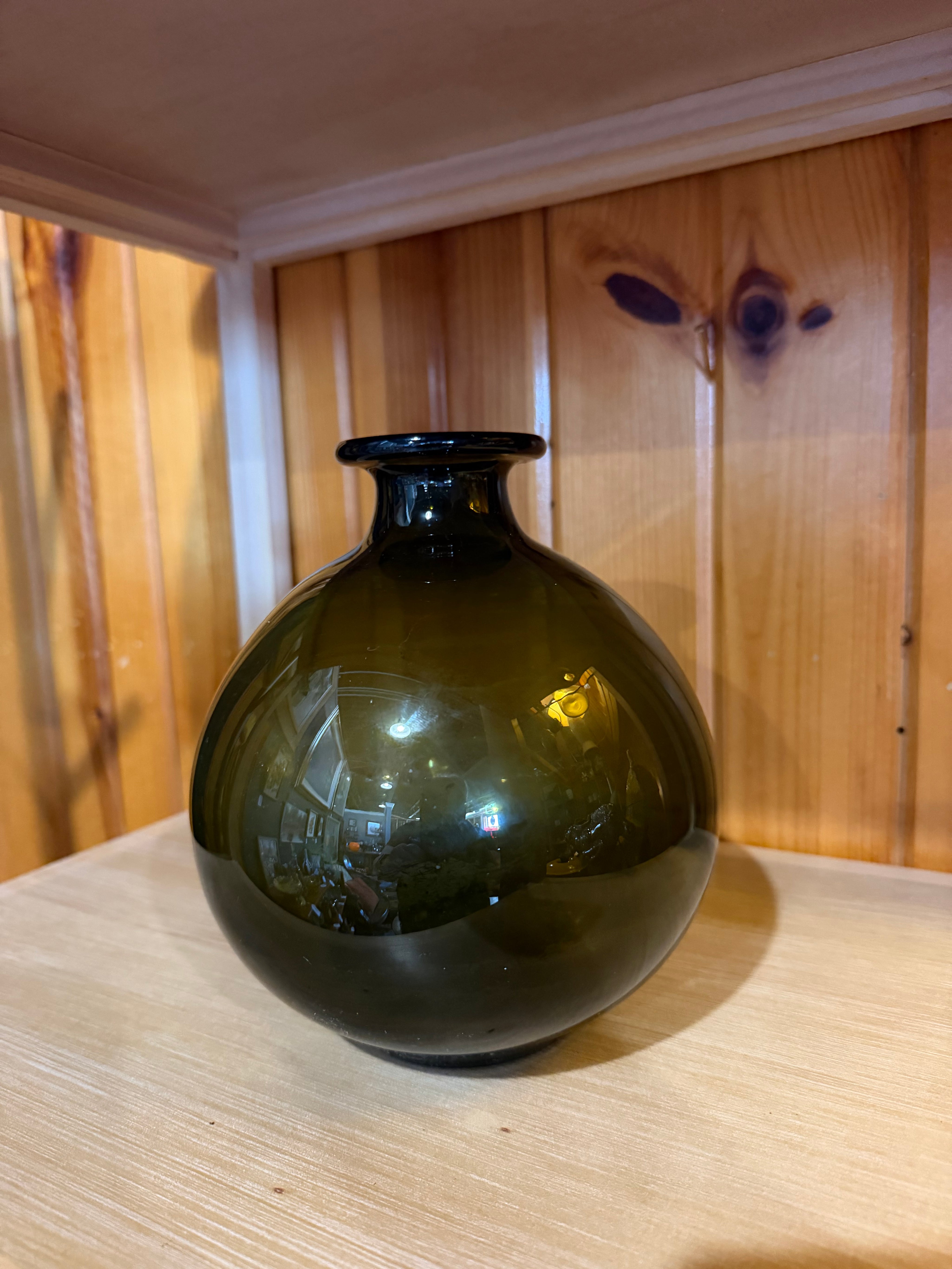 8” Plus Norway Art Glass dark  green  Vase designed by Richard Duborgh