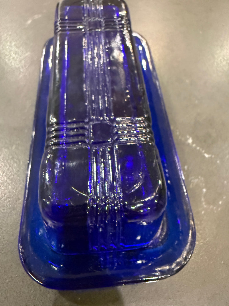 1930s/40s Hazel-Atlas Criss Cross Cobalt Blue Butter Dish — alternate view