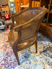 23” Louis XV Half-Moon Rattan and Hardwood Armchair