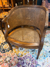 23” Louis XV Half-Moon Rattan and Hardwood Armchair