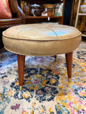 20” ottoman MCM beige Naugahyde tapered legs