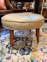 20” ottoman MCM beige Naugahyde tapered legs