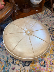20” ottoman MCM beige Naugahyde tapered legs