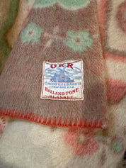80” x69” Vtg 40s Orr felt  100% Wool Blanket Holland Tulip Reversible Rust & Cream
