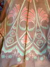 80” x69” Vtg 40s Orr felt  100% Wool Blanket Holland Tulip Reversible Rust & Cream