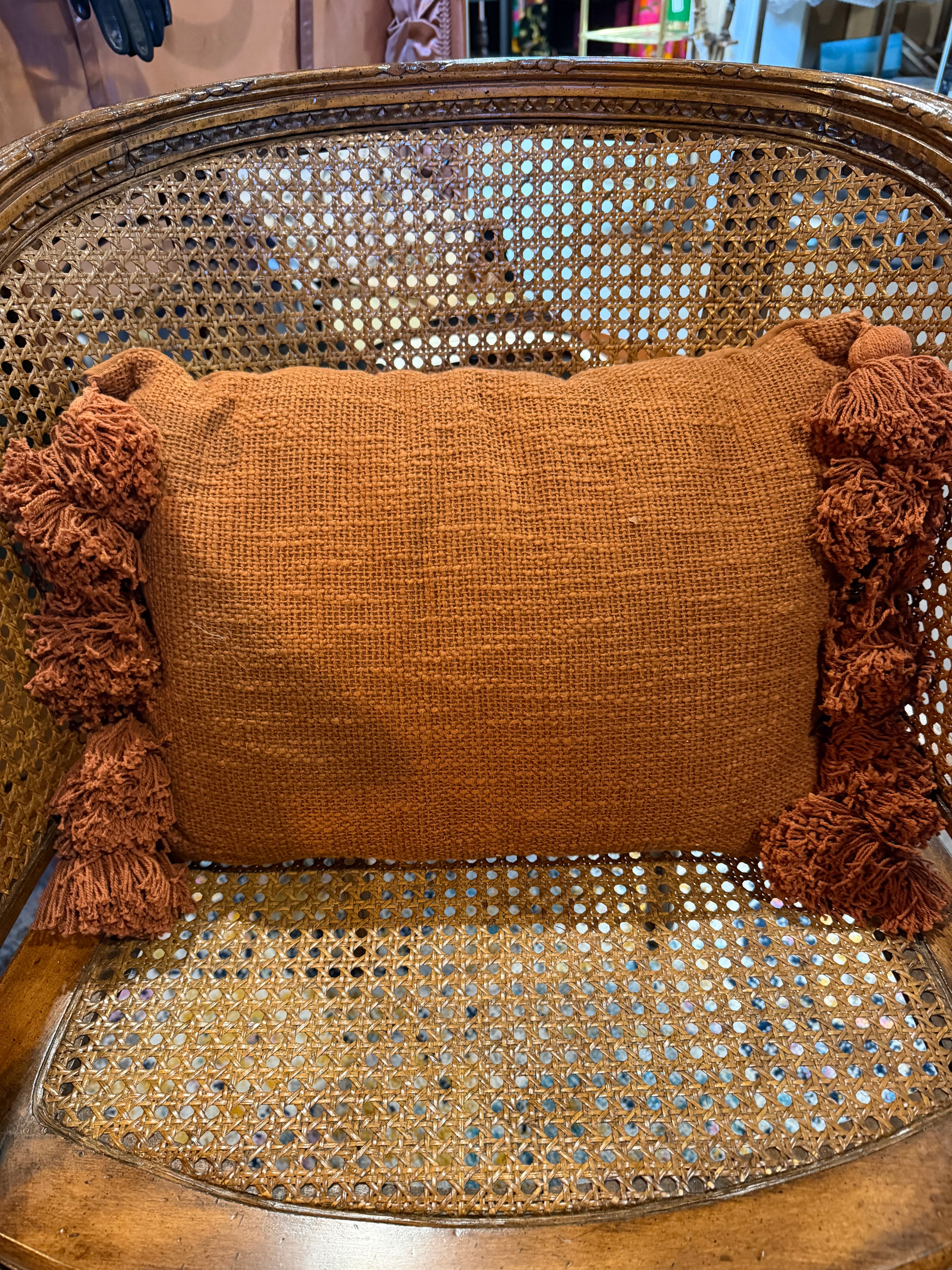 16” rectangular woven rust pillow