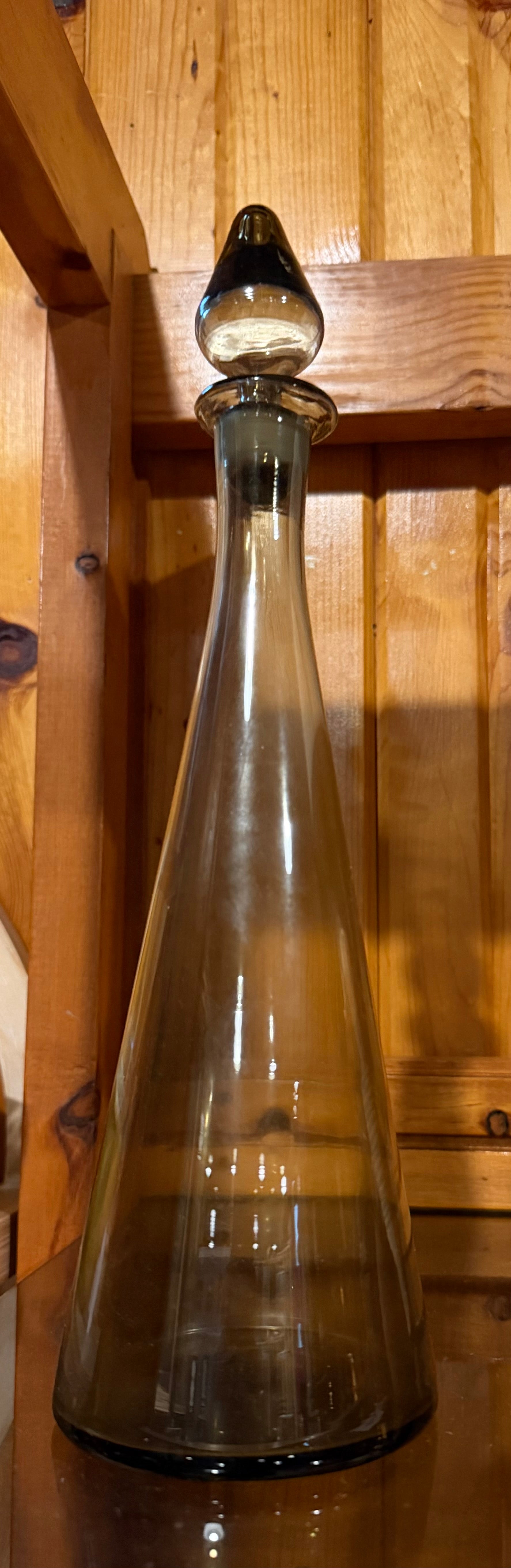 14” smoke brown glass genie bottle MCM