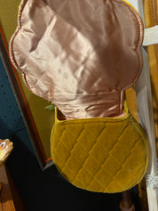 11” quilted yellow floral purse velvet 1960’s