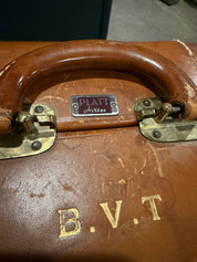 22x18x12” brown leather suitcase 1940’s “Platt”