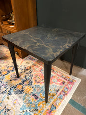 14x14x14 black MCM  side table faux marble tapered legs