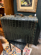 22x28 crocodile embossed green leather suitcase