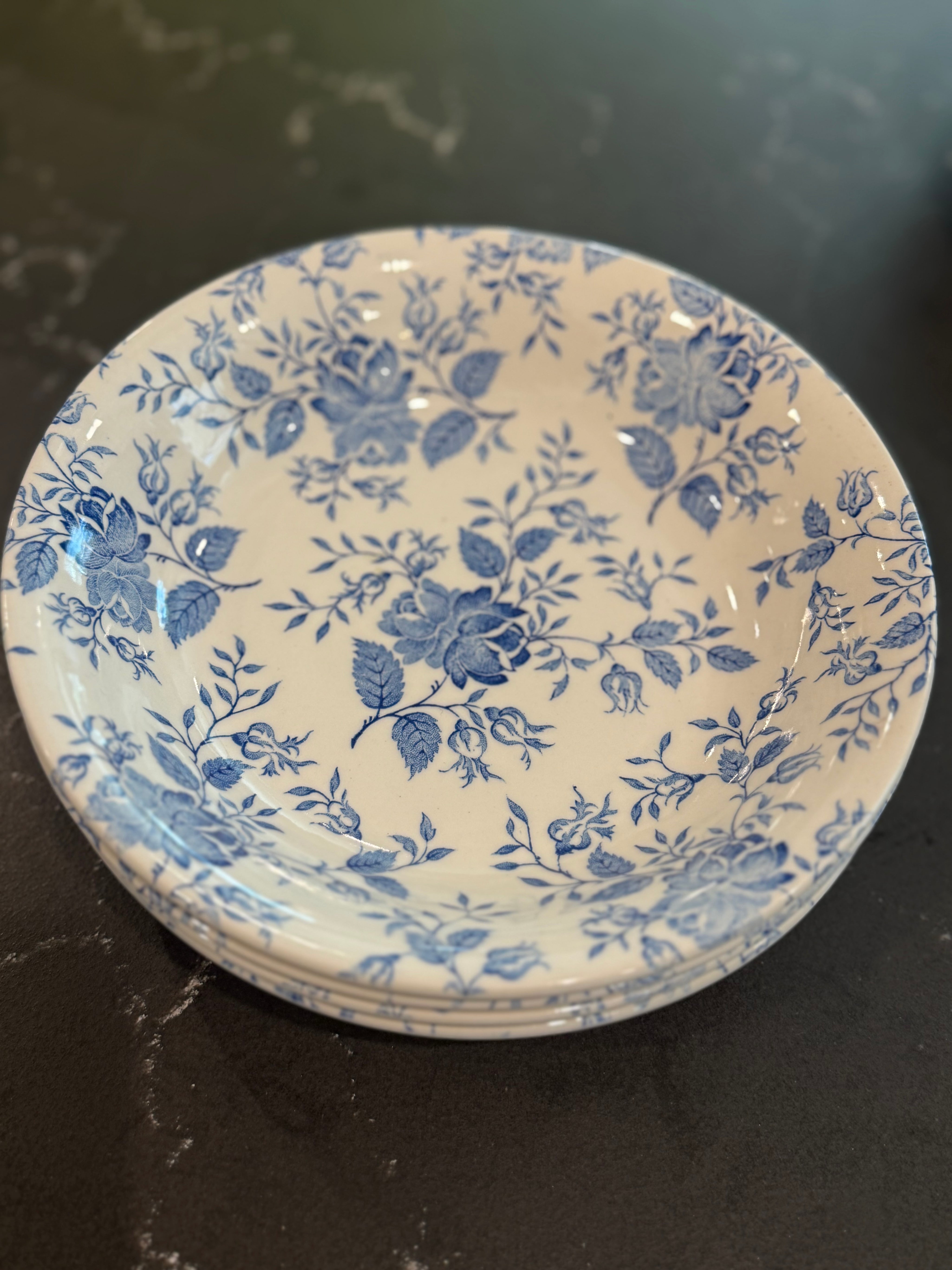Set of 4 English Ironstone Tableware (EIT) Bowls, Blue Roses