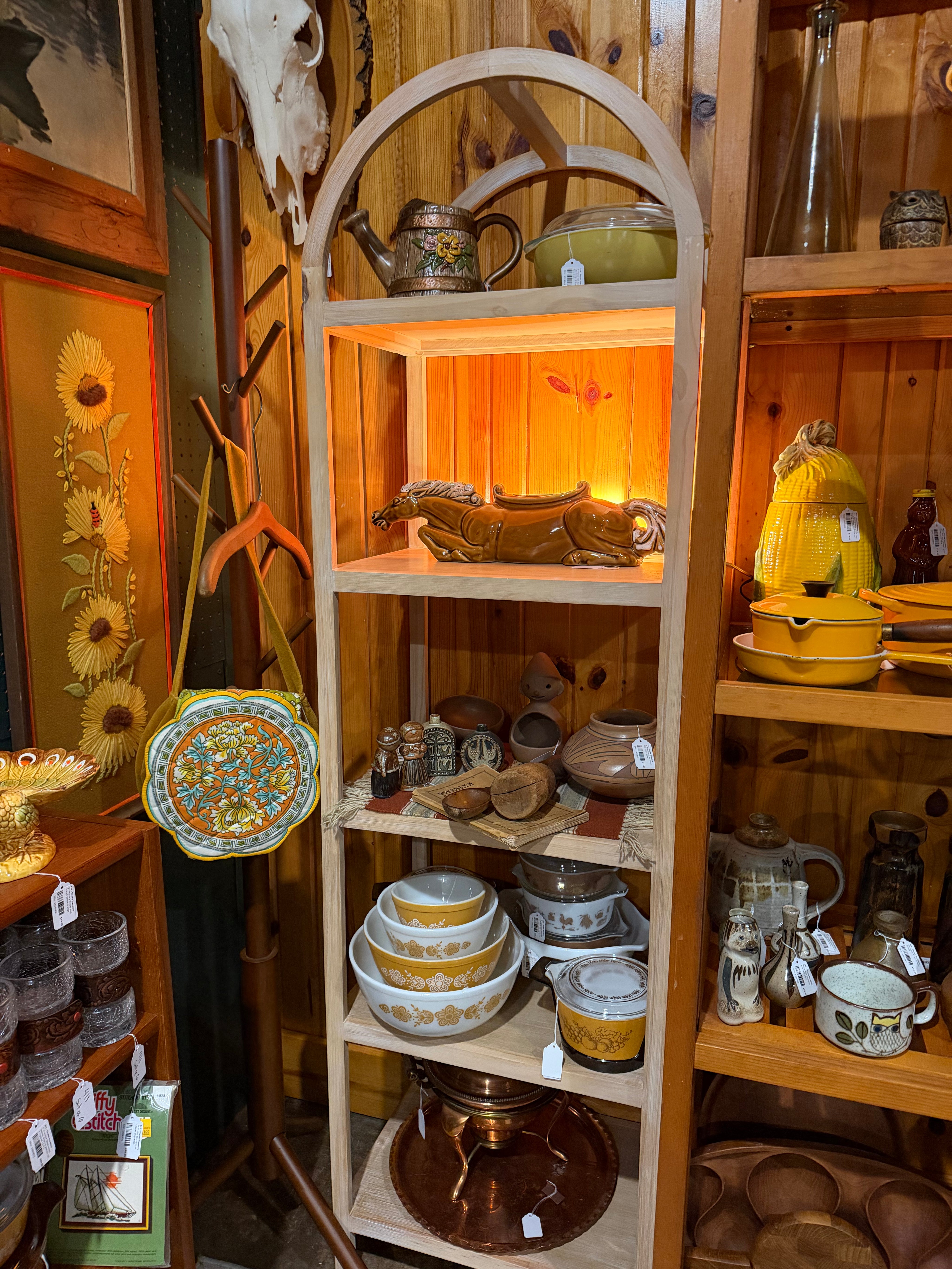 20x14x69” arched light wood open shelving unit