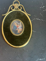 Miniature Brass & Velvet Framed Religious Wall Plaque