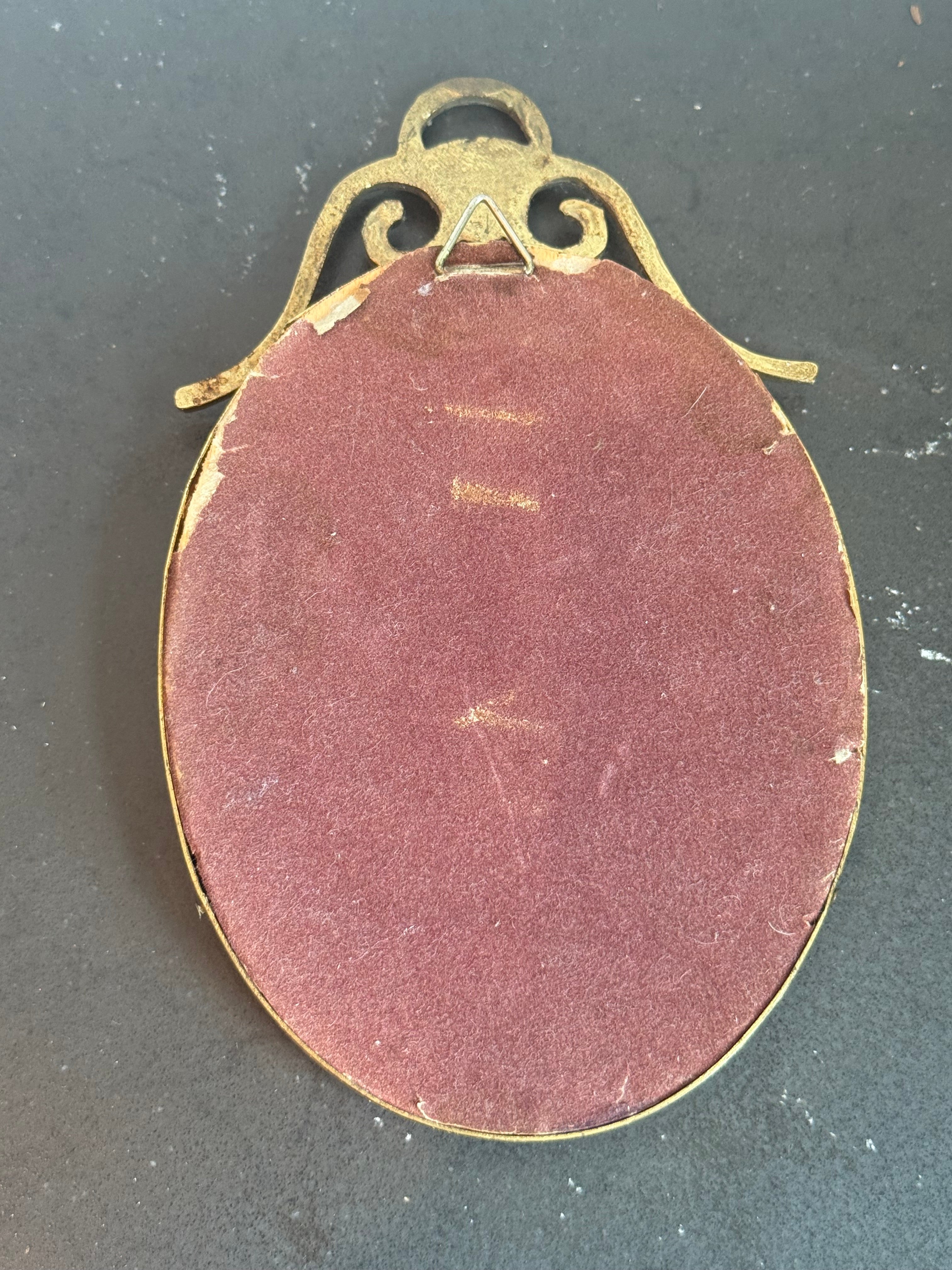 Miniature Brass & Velvet Framed Religious Wall Plaque