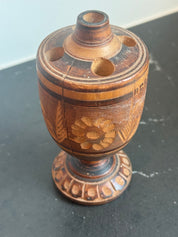 1960s turned wood with carved floral motif