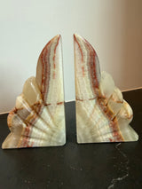 Pair of Hand Carved Banded Onyx Bookends, MCM