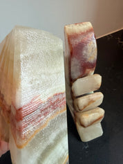 Pair of Hand Carved Banded Onyx Bookends, MCM