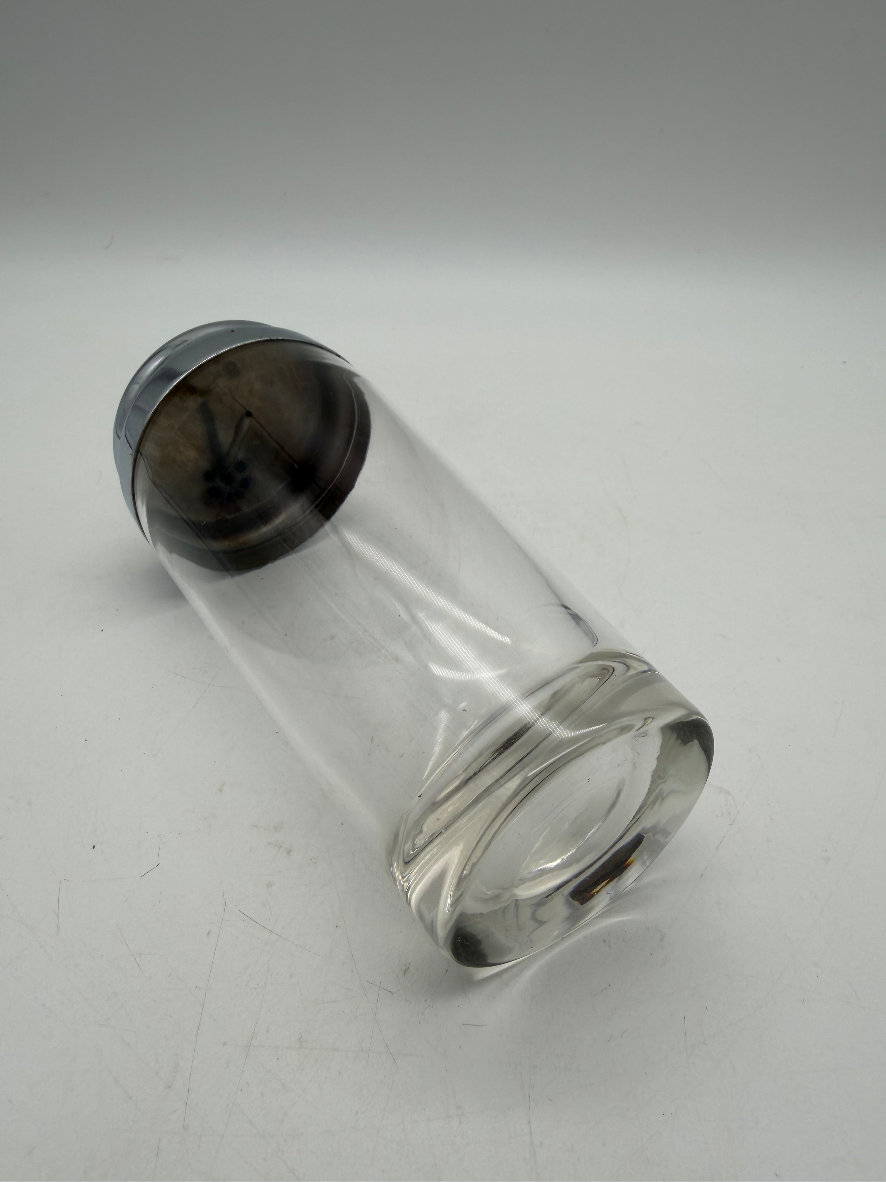 8” Art Deco Individual Cocktail Shaker Silver Clear glass