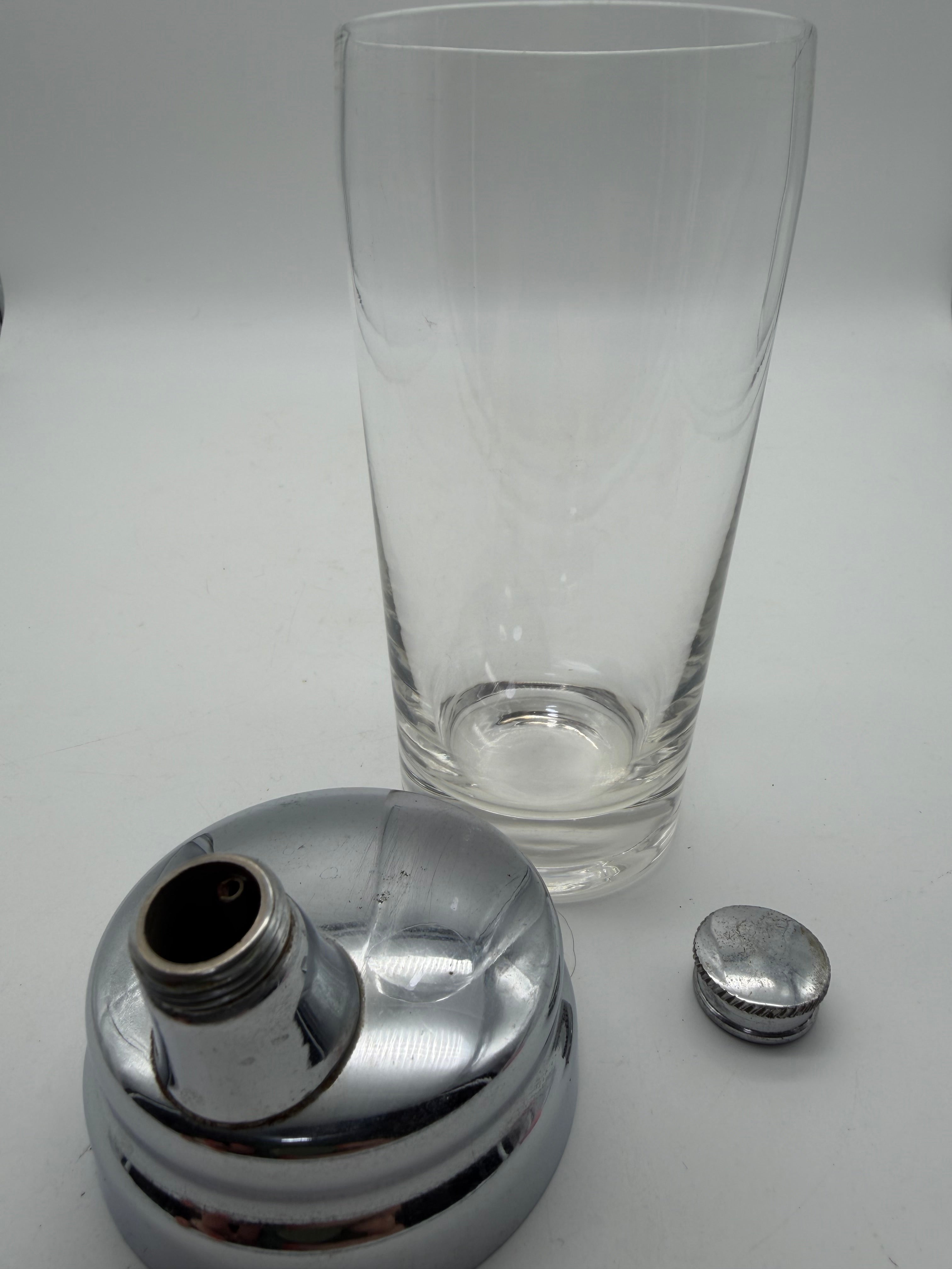 8” Art Deco Individual Cocktail Shaker Silver Clear glass
