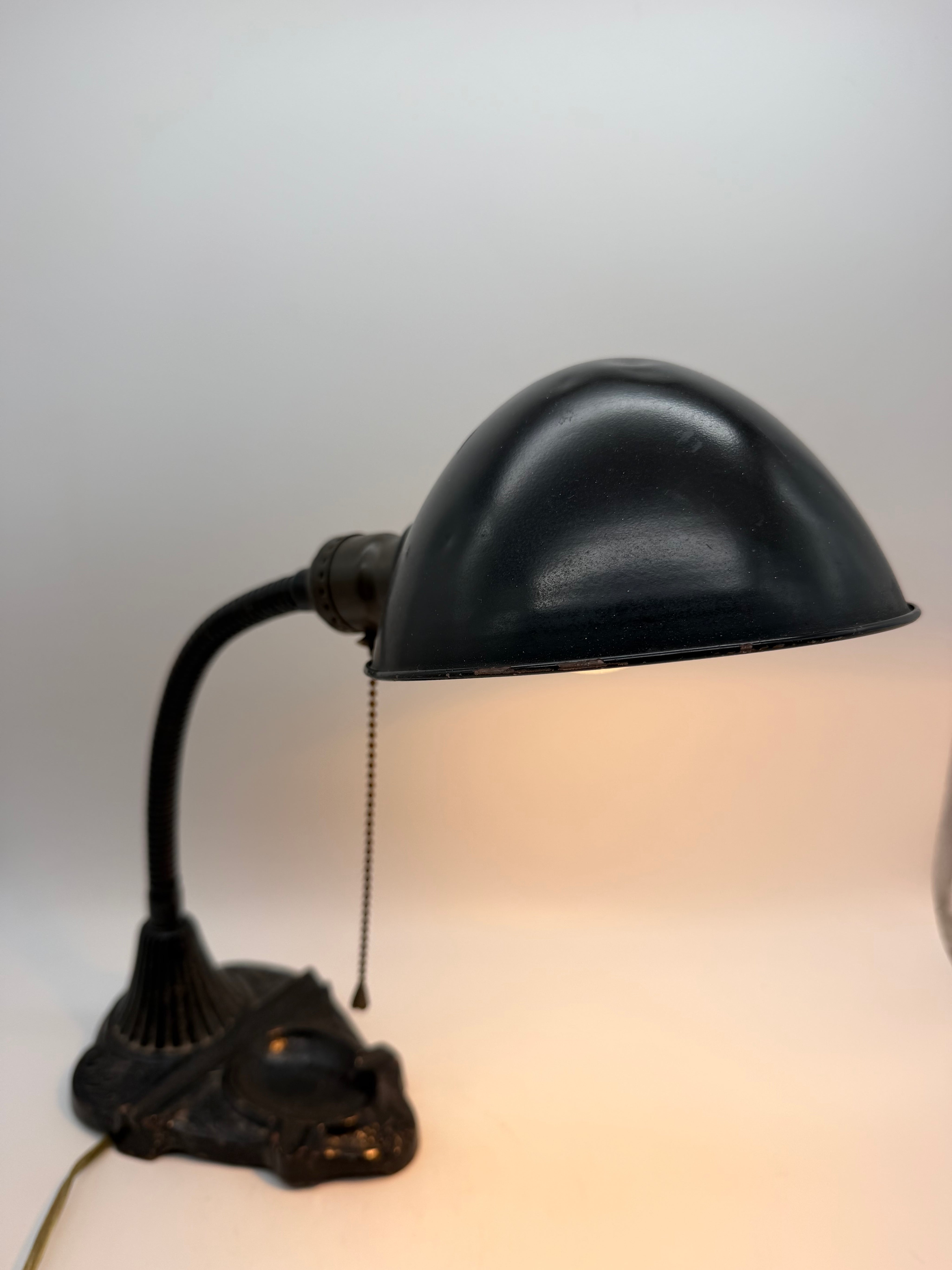 13” gooseneck industrial black cast iron desk lamp ashtray