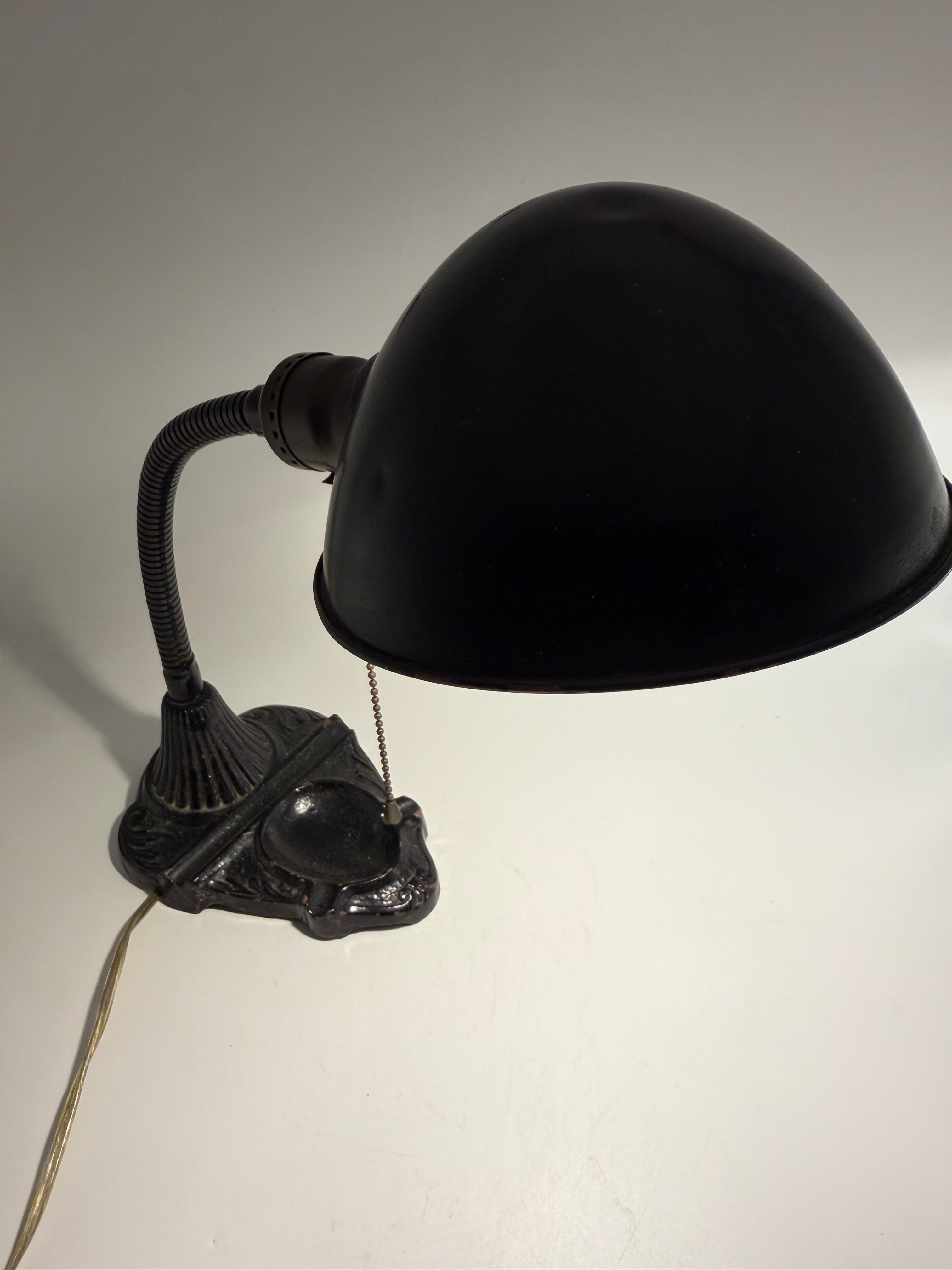13” gooseneck industrial black cast iron desk lamp ashtray