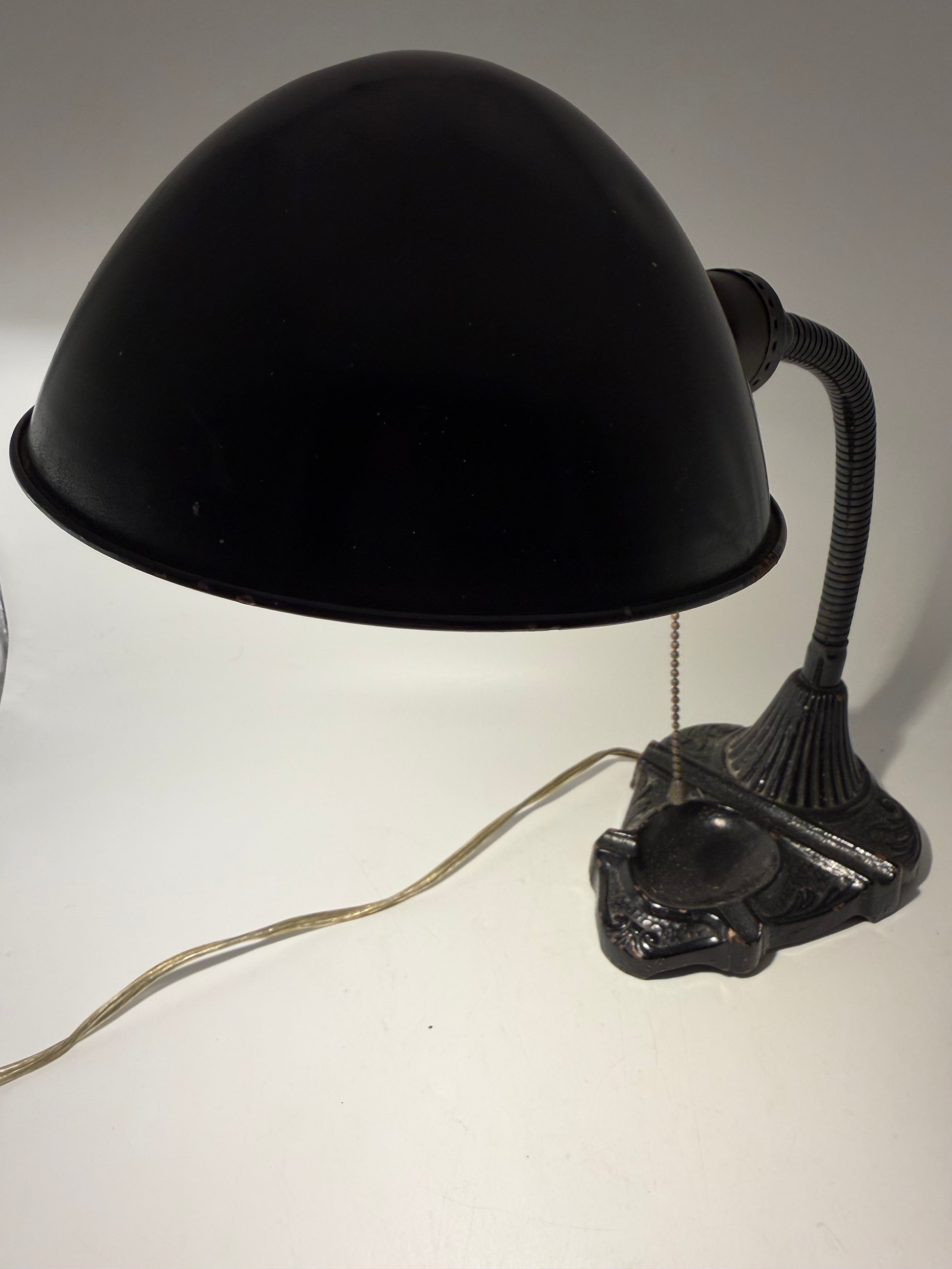 13” gooseneck industrial black cast iron desk lamp ashtray