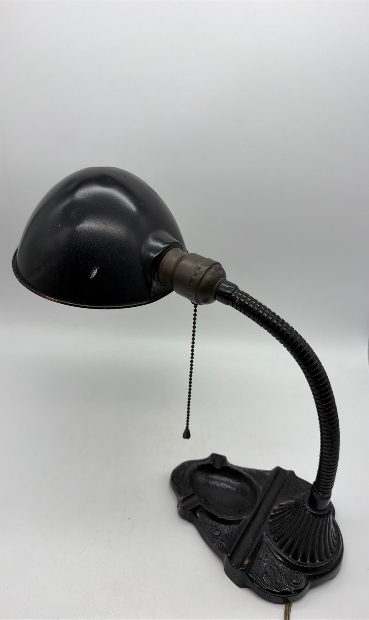 13” gooseneck industrial black cast iron desk lamp ashtray