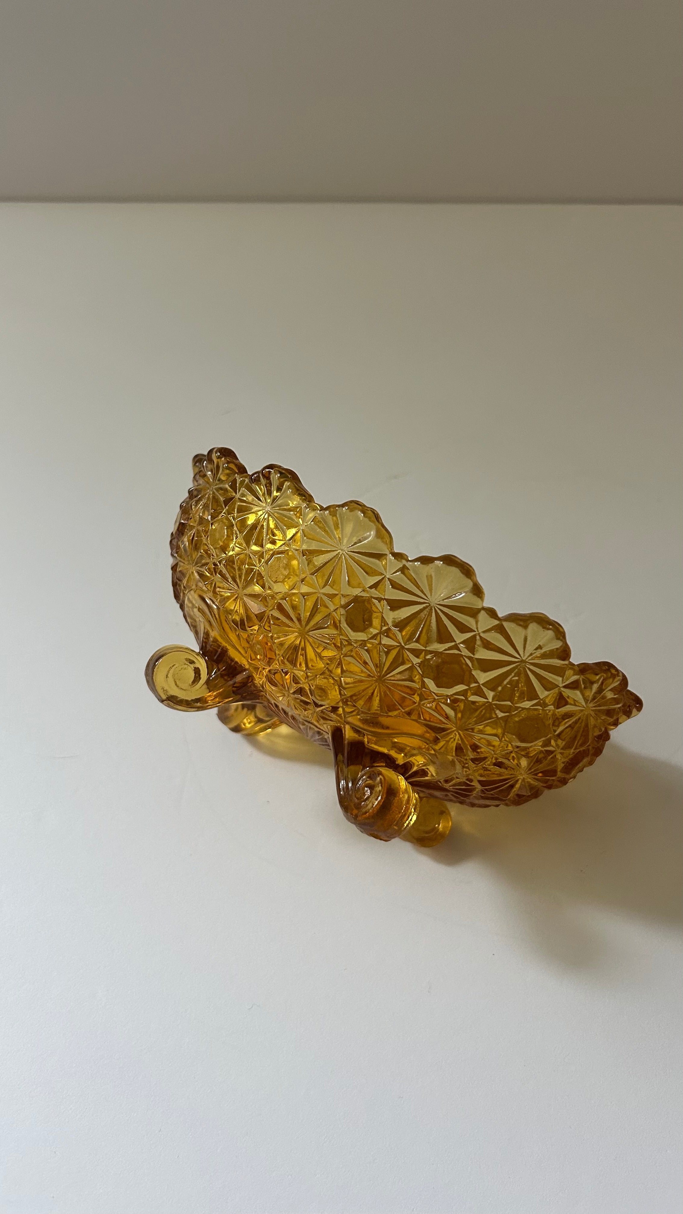 5.5” x 2.5” Amber depression glass candy bowl trinket dish