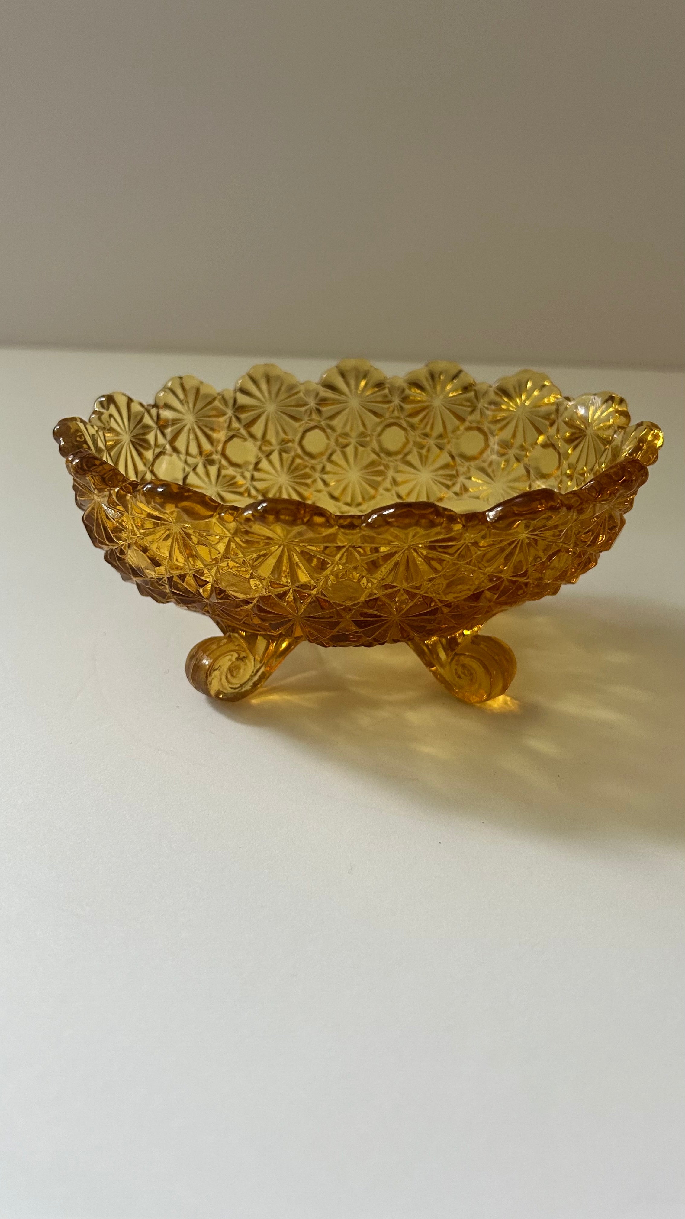 5.5” x 2.5” Amber depression glass candy bowl trinket dish