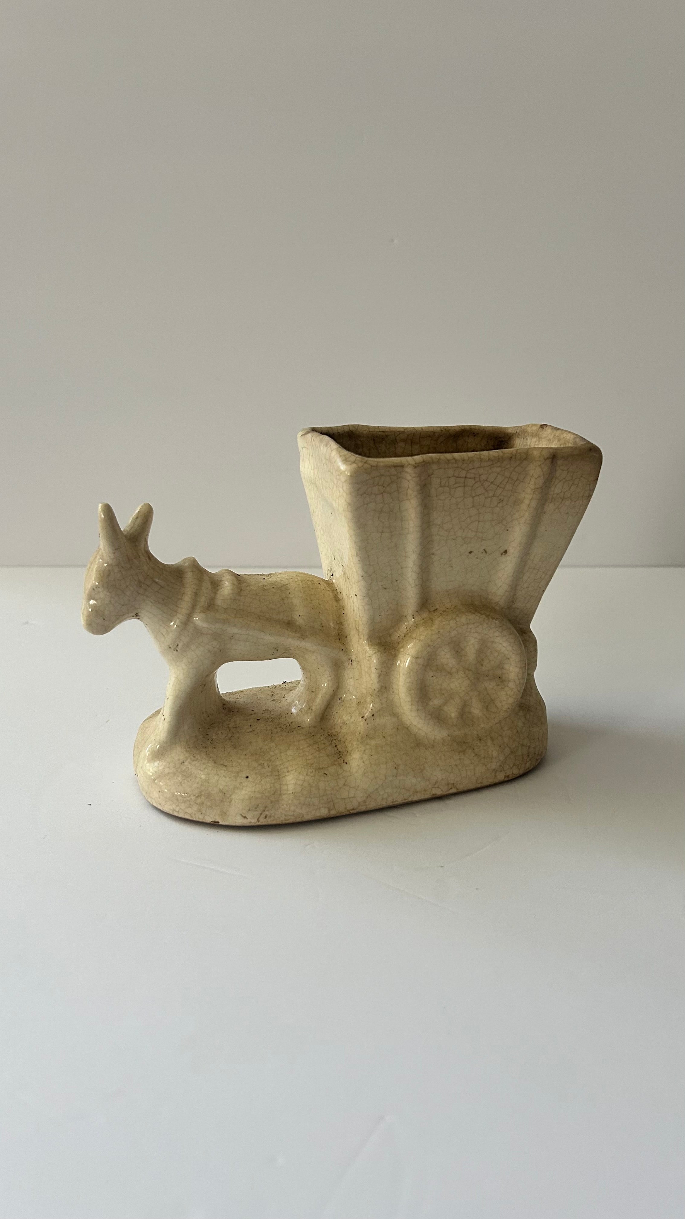 Midcentury donkey & cart planter