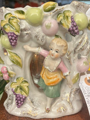 VTG Porcelain Double Vase Girl/Grapes