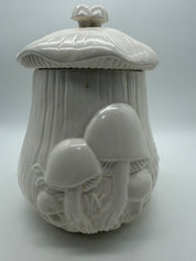 11” All White Merry Mushroom Canister Cookie Jar