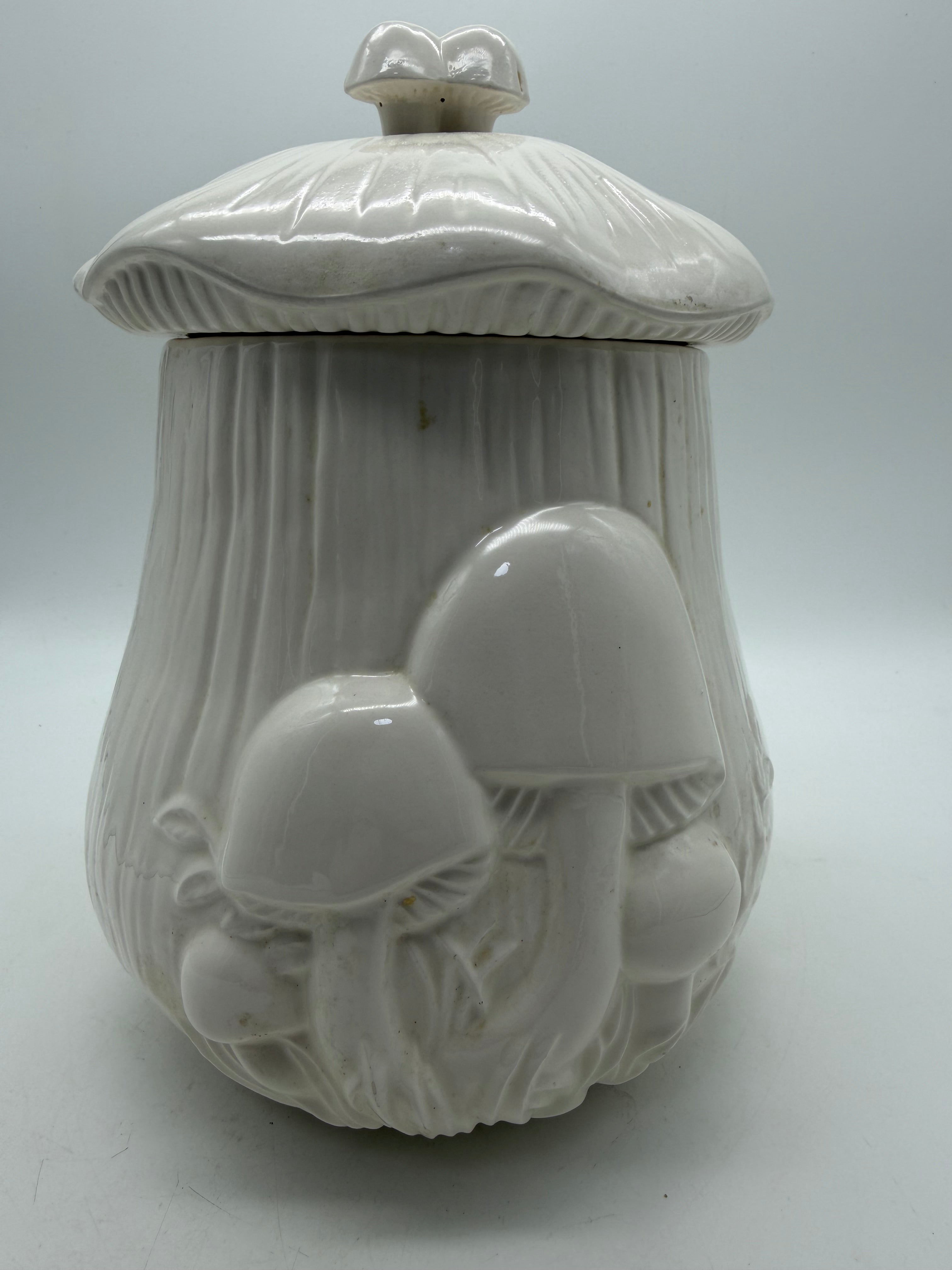 11” All White Merry Mushroom Canister Cookie Jar