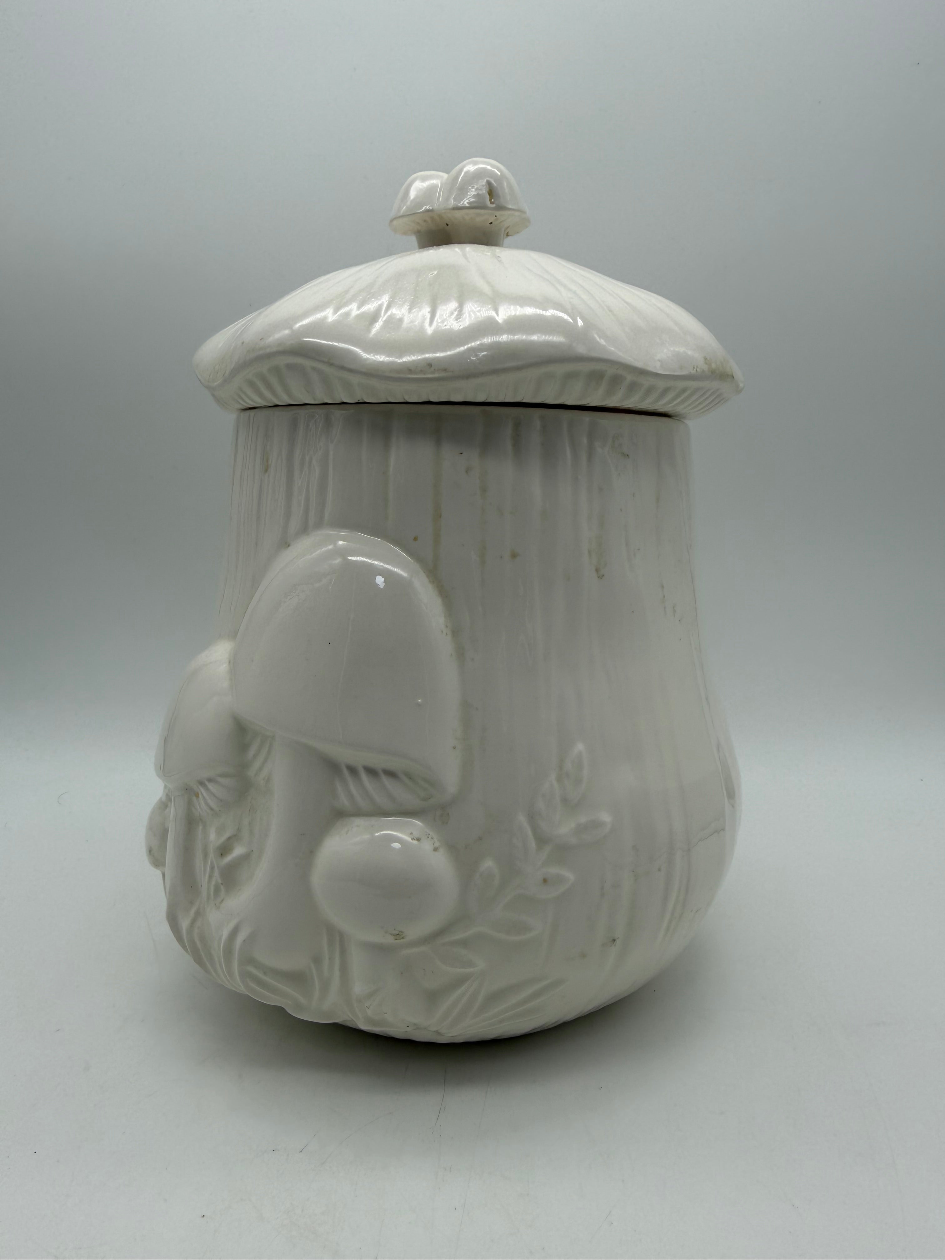 11” All White Merry Mushroom Canister Cookie Jar