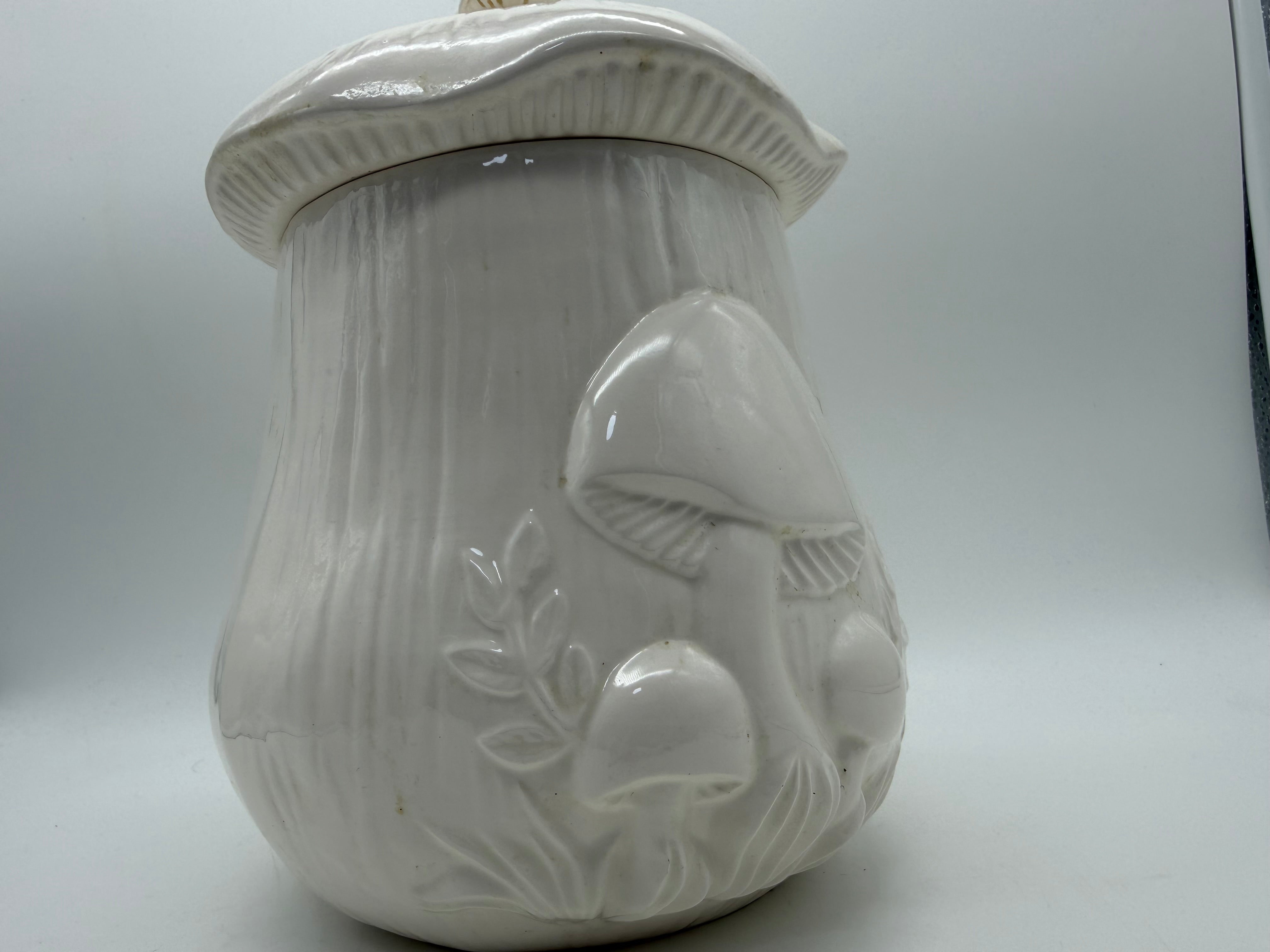 11” All White Merry Mushroom Canister Cookie Jar