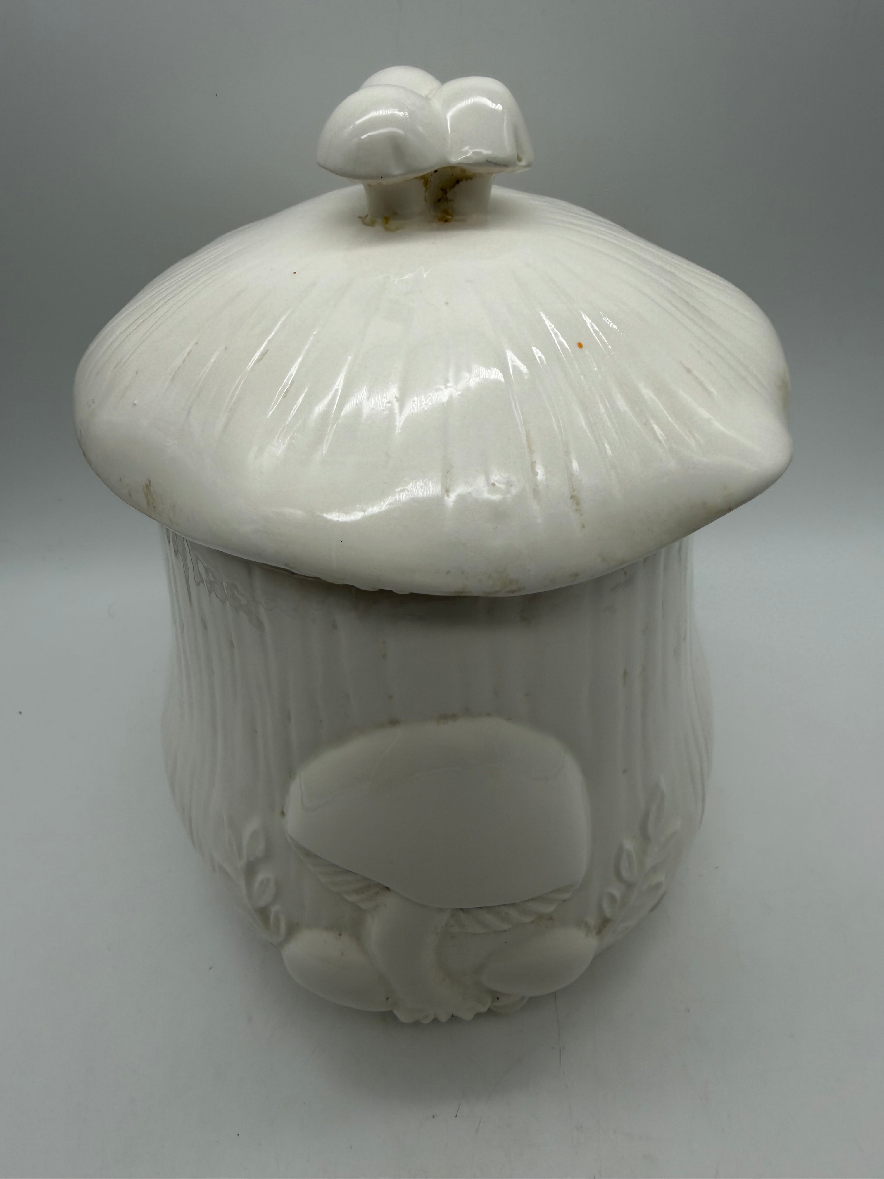 11” All White Merry Mushroom Canister Cookie Jar