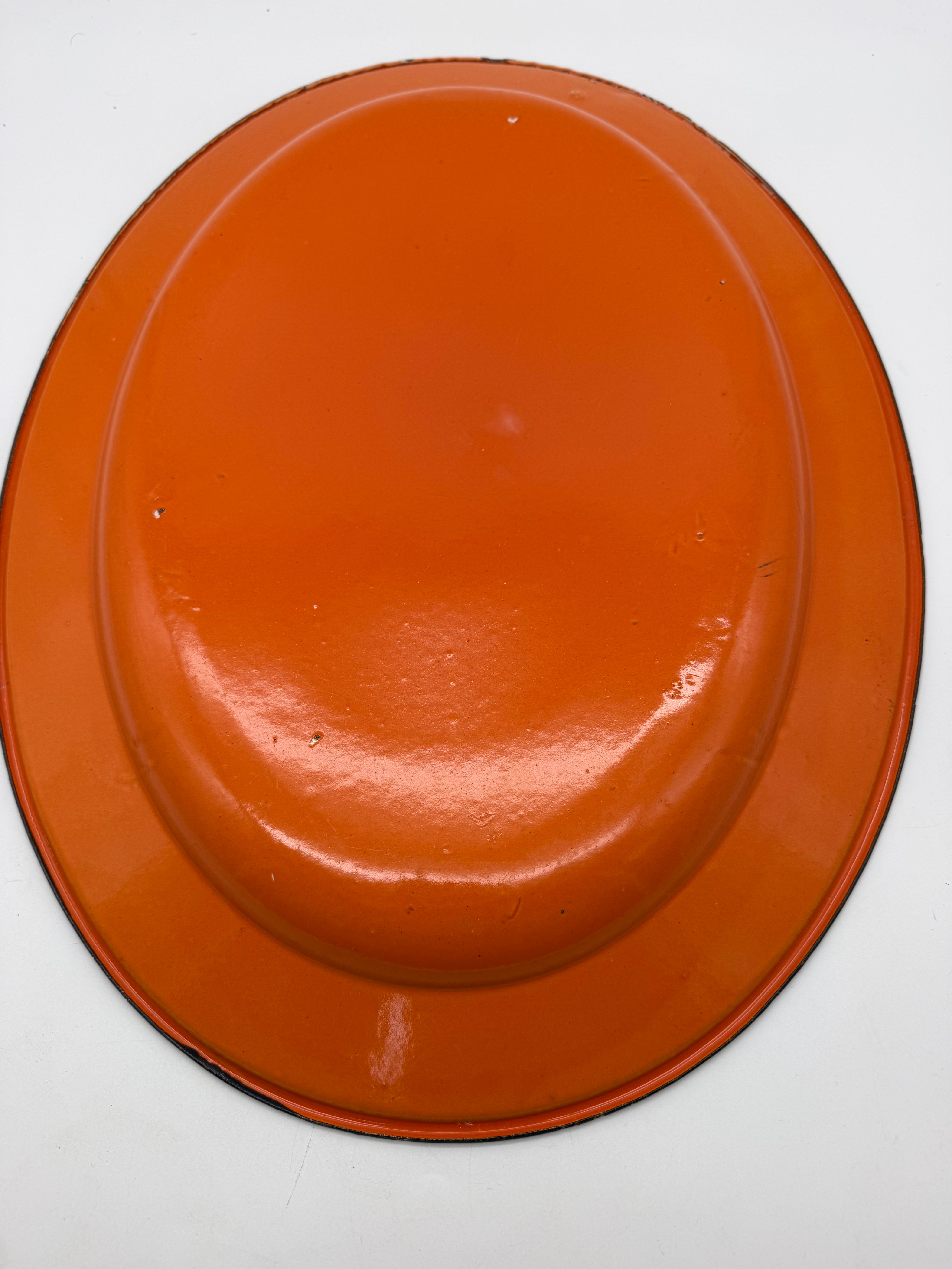 18x13” Orange Enamelware Tray Oval