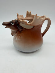 5”  Royal Bayreuth Bavaria Elk Stag Creamer Jug Brown Ceramic Handle Pottery