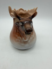 5”  Royal Bayreuth Bavaria Elk Stag Creamer Jug Brown Ceramic Handle Pottery