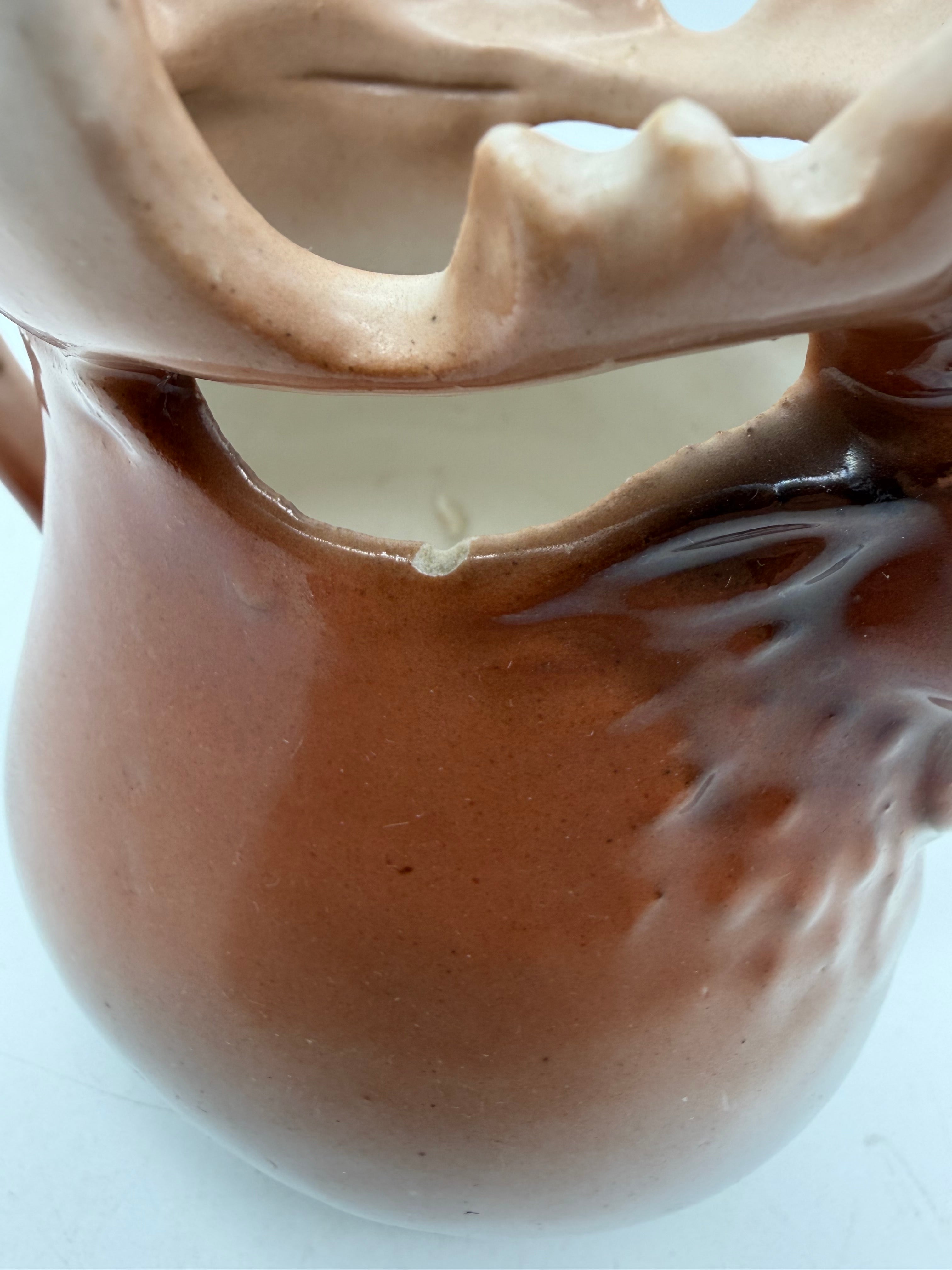 5”  Royal Bayreuth Bavaria Elk Stag Creamer Jug Brown Ceramic Handle Pottery