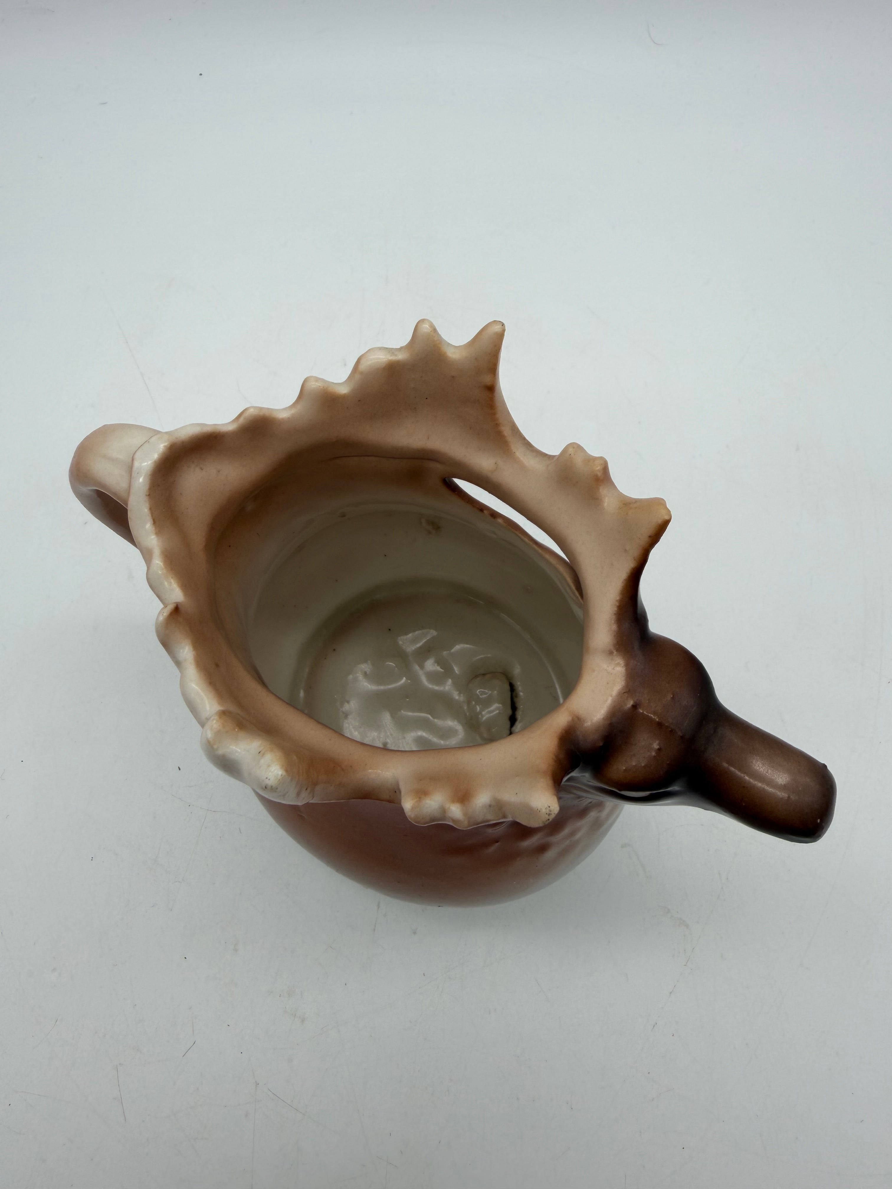5”  Royal Bayreuth Bavaria Elk Stag Creamer Jug Brown Ceramic Handle Pottery
