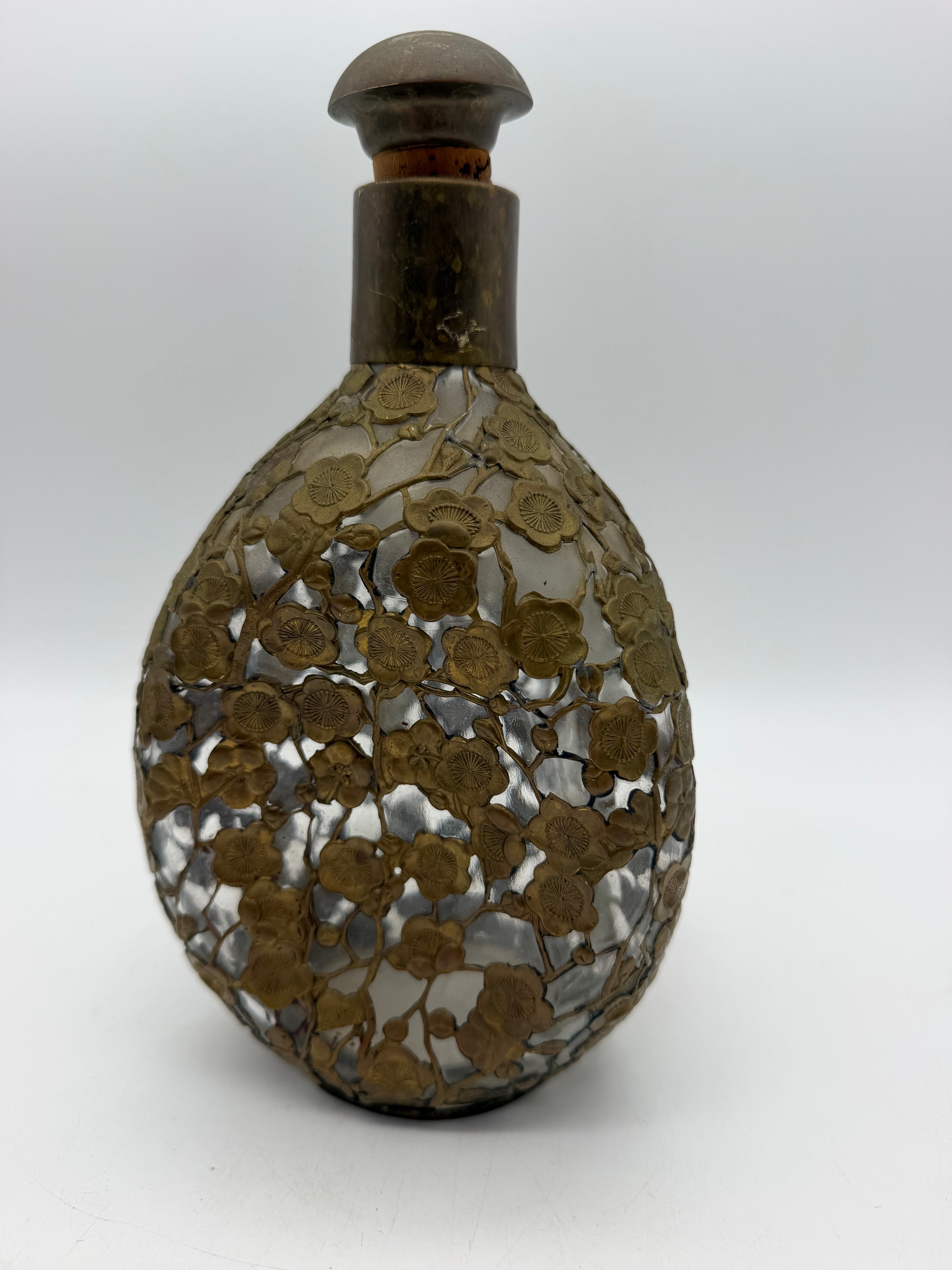 9” Japanese Bronze Ormolu pinch Bottle Hollywood Regency Cherry blossom