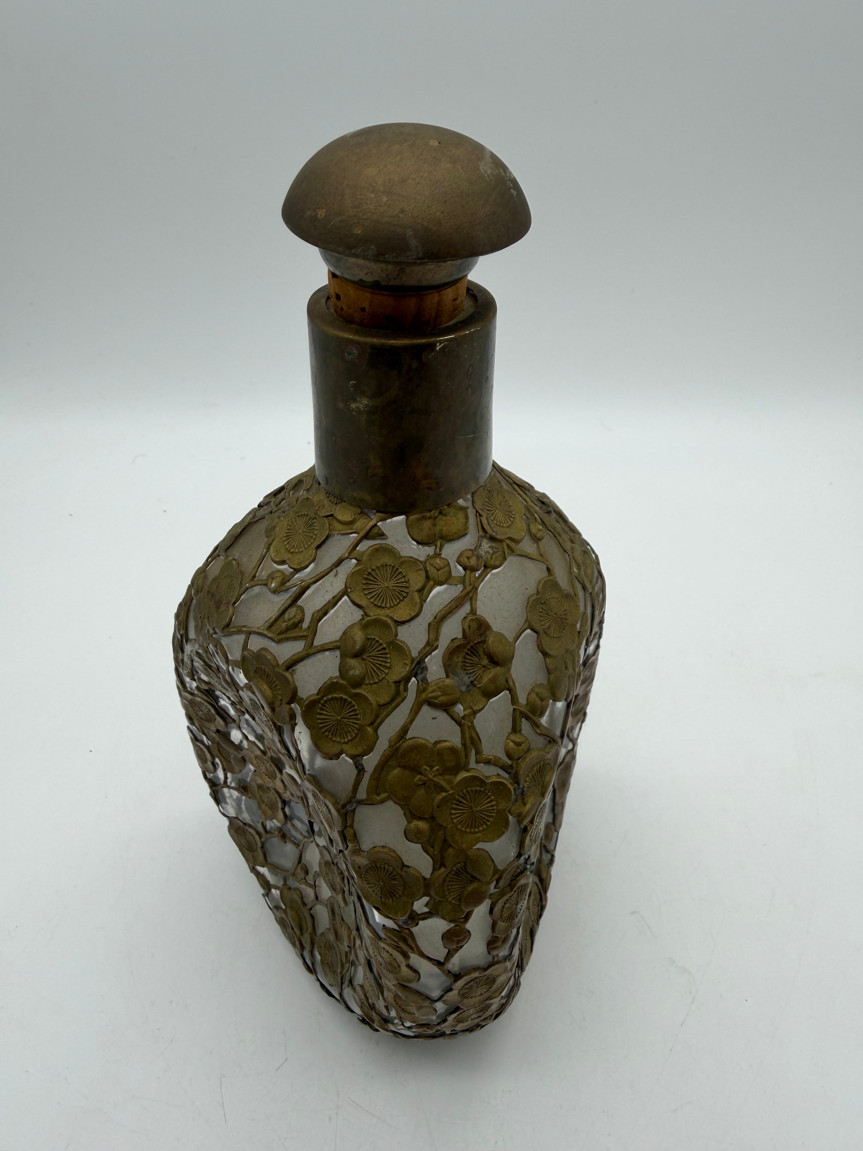 9” Japanese Bronze Ormolu pinch Bottle Hollywood Regency Cherry blossom