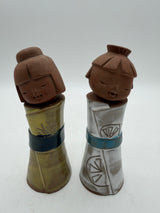 6” pair Vtg Japan Brown Clay Kokeshi Style Japanese Boy & Girl Salt And Pepper